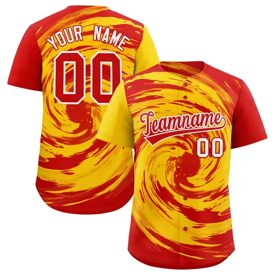 Gold Red Swirl Graffiti Pattern Authentic Baseball Jersey