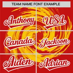 Gold Red Swirl Graffiti Pattern Authentic Baseball Jersey 3