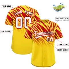 Gold Red Tiger Stripe Gradient Animal Print Baseball Jersey 2