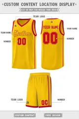 Gold Red Two Bars Basketball Uniform Jersey 2