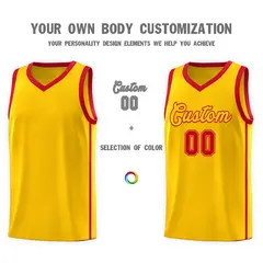 Gold Red Two Bars Basketball Uniform Jersey 3