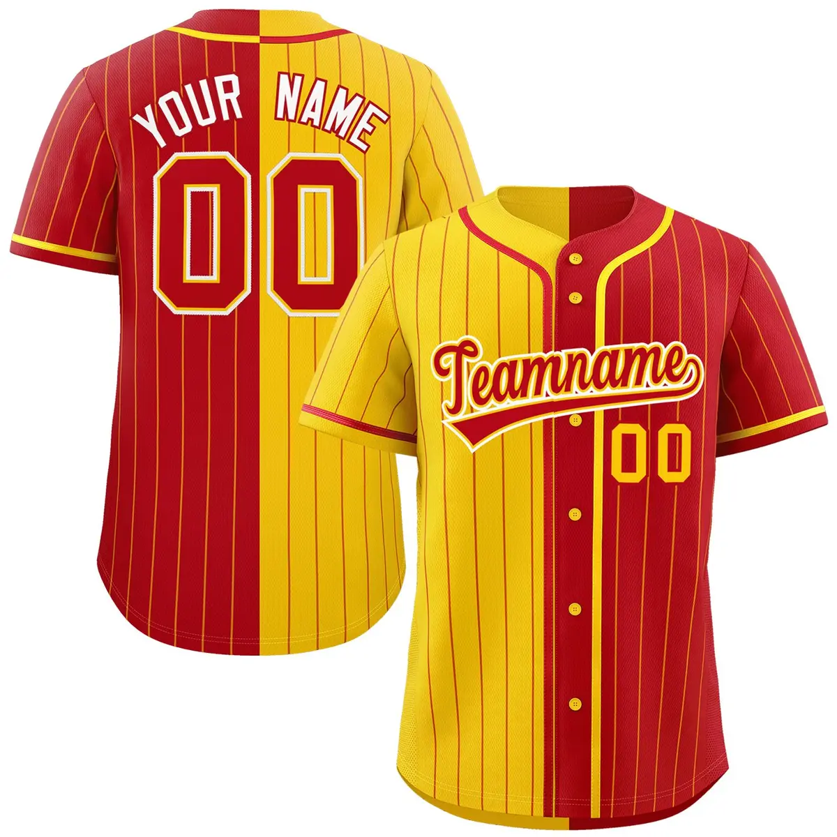 Gold Red Two Tone Striped Authentic Baseball Jersey