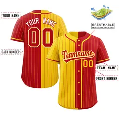 Gold Red Two Tone Striped Authentic Baseball Jersey 2