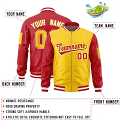 Gold Red Two-Tone Varsity Letterman Bomber Jacket 2