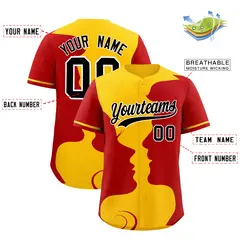Gold Red Valentine's Day Couple Silhouettes Baseball Jersey 3