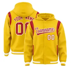 Gold Red Varsity Letterman Shoulder Color Block Jacket Hoodie 1