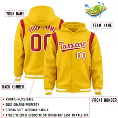 Gold Red Varsity Letterman Shoulder Color Block Jacket Hoodie 4