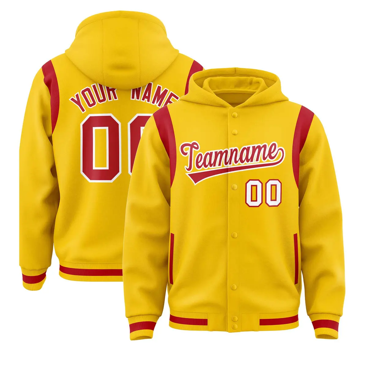 Gold Red Varsity Letterman Shoulder Color Block Jacket Hoodie