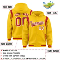 Gold Red Varsity Letterman Shoulder Color Block Jacket Hoodie 4