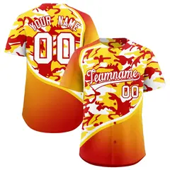 Gold Red White Camo Gradient Fashion Baseball Jersey 1