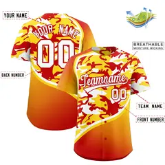 Gold Red White Camo Gradient Fashion Baseball Jersey 2