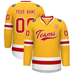 Gold Red-White Classic Style Hockey Jersey
