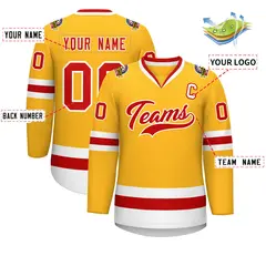Gold Red-White Classic Style Hockey Jersey 2