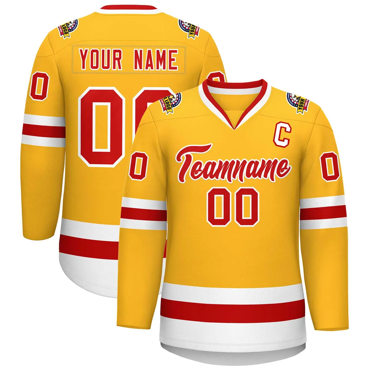 Gold Red-White Classic Style Hockey Jersey