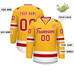 Gold Red-White Classic Style Hockey Jersey 2