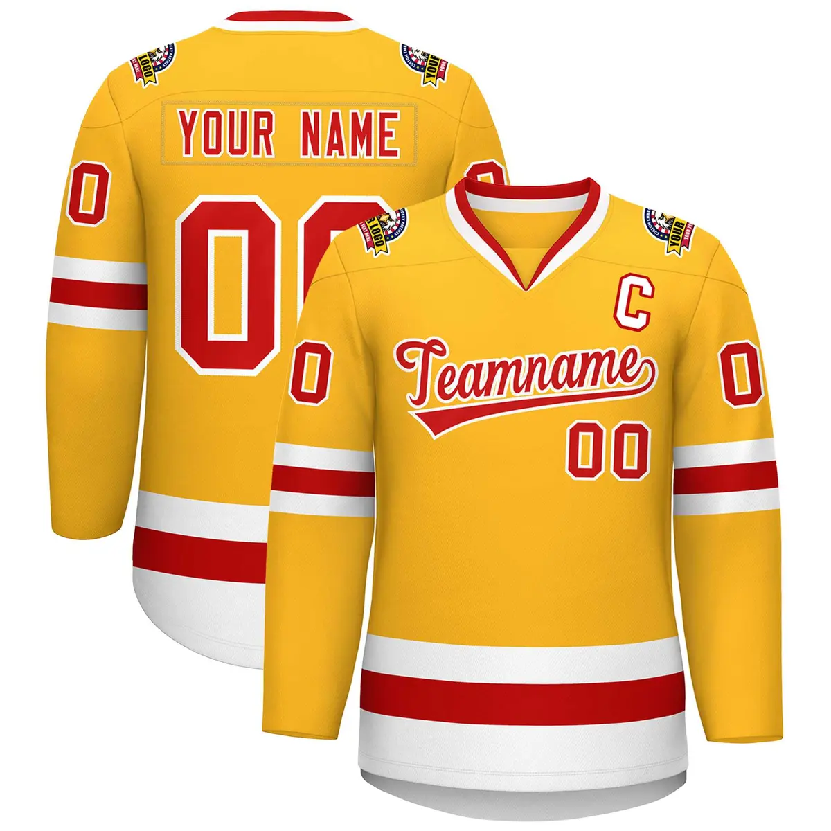 Gold Red-White Classic Style Hockey Jersey
