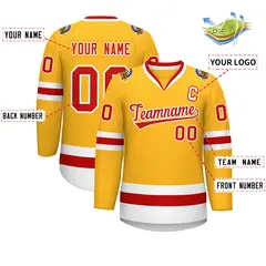Gold Red-White Classic Style Hockey Jersey 2