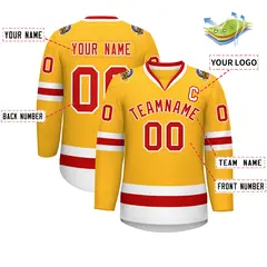 Gold Red-White Classic Style Hockey Jersey 2