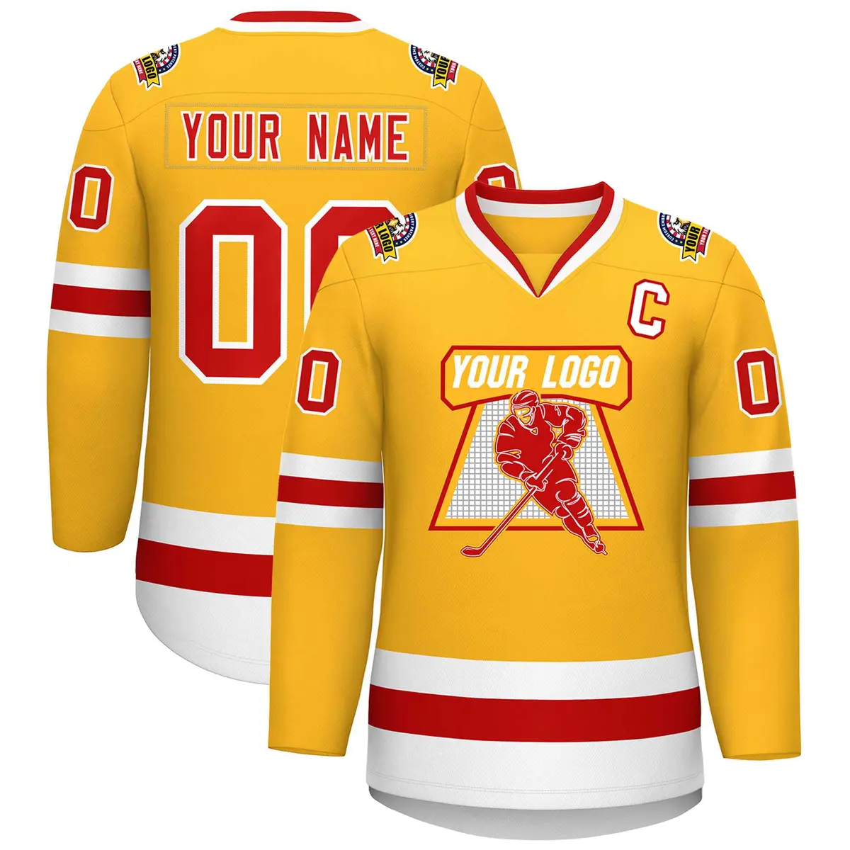 Gold Red-White Classic Style Hockey Jersey