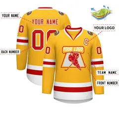 Gold Red-White Classic Style Hockey Jersey 2