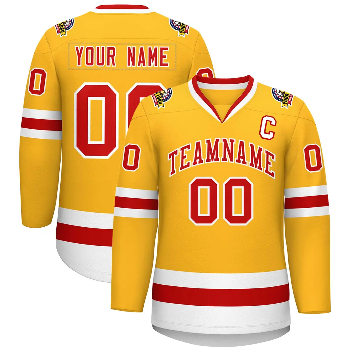 Gold Red-White Classic Style Hockey Jersey