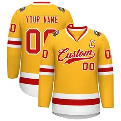 Gold Red-White Classic Style Hockey Jersey 1