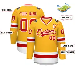 Gold Red-White Classic Style Hockey Jersey 2
