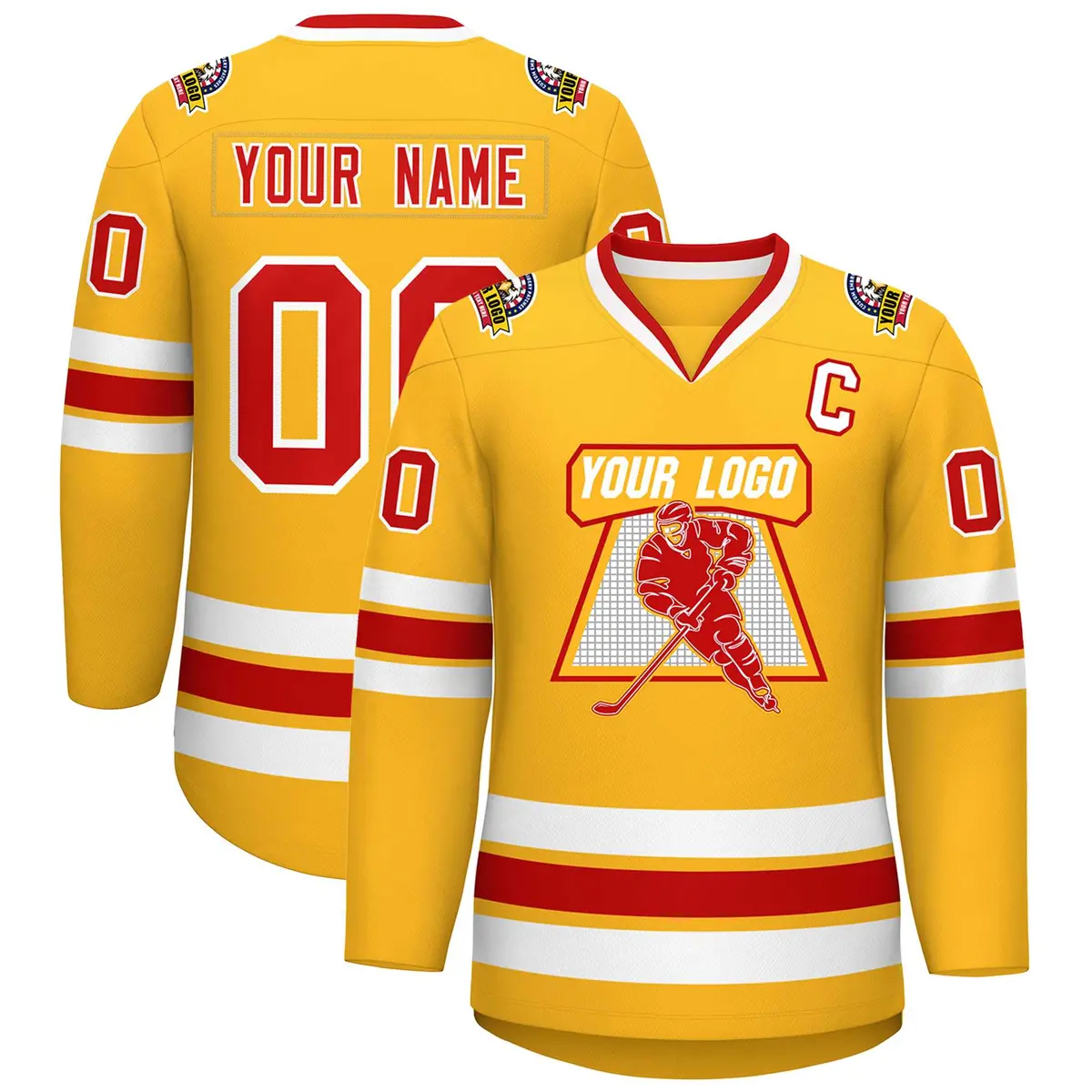 Gold Red-White Classic Style Hockey Jersey