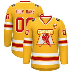 Gold Red-White Classic Style Hockey Jersey 1