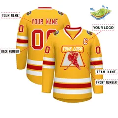 Gold Red-White Classic Style Hockey Jersey 2