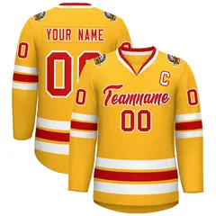 Gold Red-White Classic Style Hockey Jersey 1