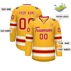Gold Red-White Classic Style Hockey Jersey 2