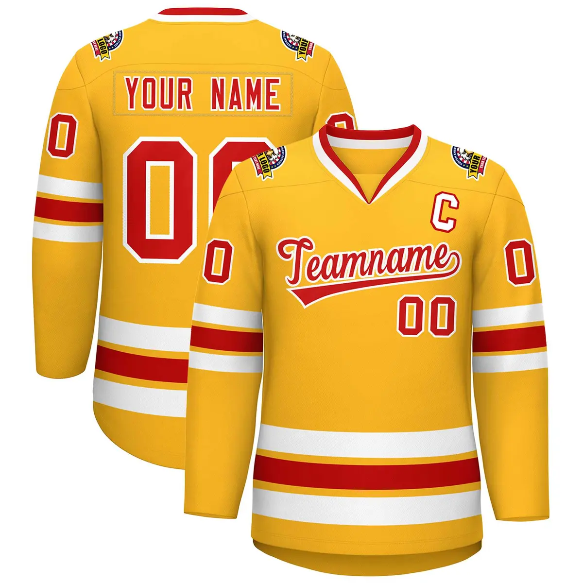 Gold Red-White Classic Style Hockey Jersey