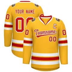 Gold Red-White Classic Style Hockey Jersey 1