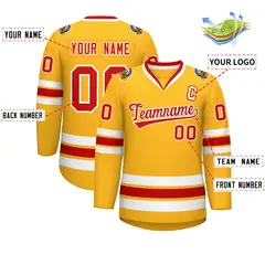 Gold Red-White Classic Style Hockey Jersey 2