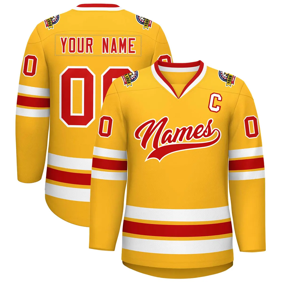 Gold Red-White Classic Style Hockey Jersey