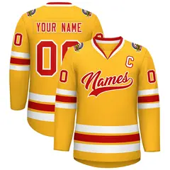 Gold Red-White Classic Style Hockey Jersey 1