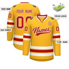 Gold Red-White Classic Style Hockey Jersey 2