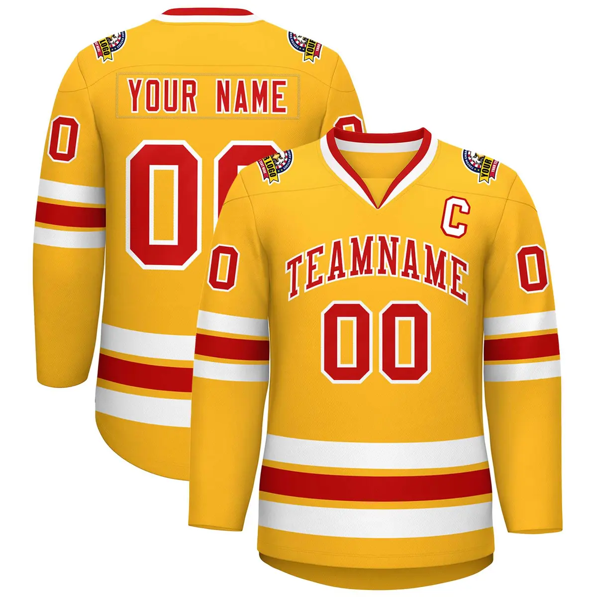 Gold Red-White Classic Style Hockey Jersey