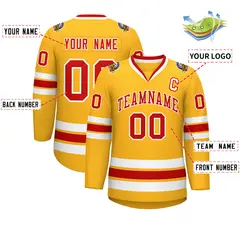 Gold Red-White Classic Style Hockey Jersey 2