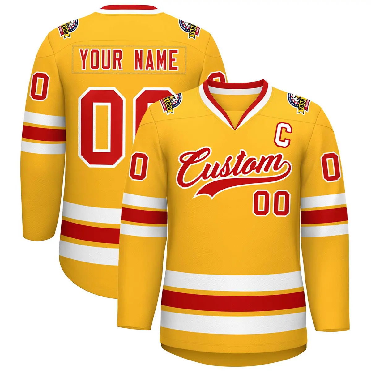 Gold Red-White Classic Style Hockey Jersey