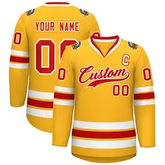 Gold Red-White Classic Style Hockey Jersey 1