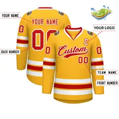 Gold Red-White Classic Style Hockey Jersey 2