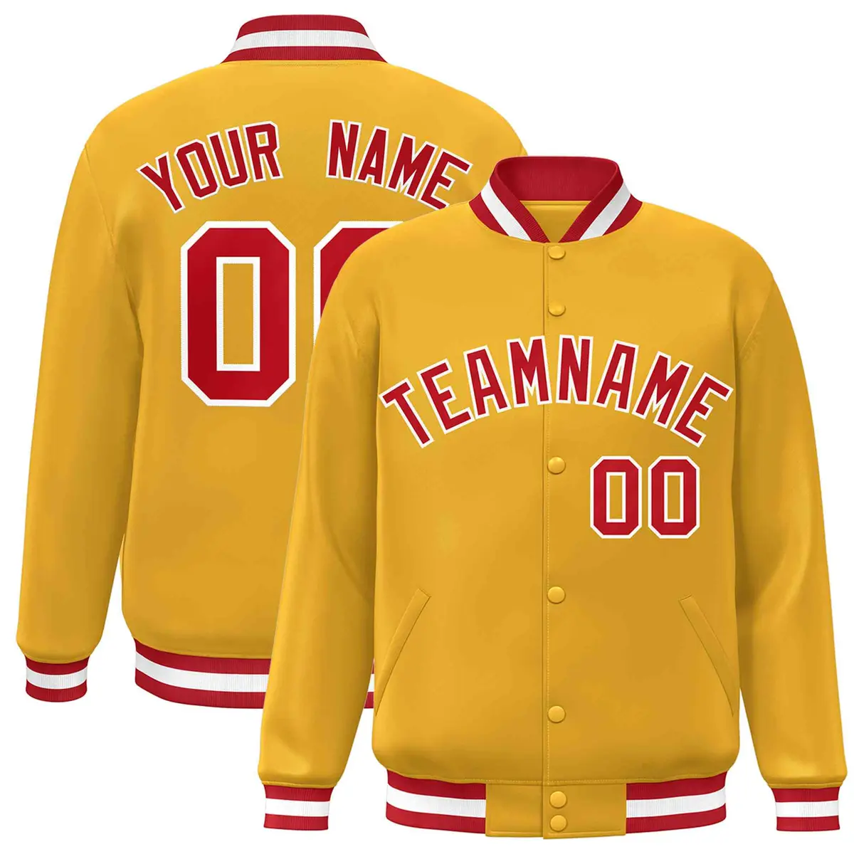 Gold Red-White Classic Varsity Full-Snap Letterman Jacket
