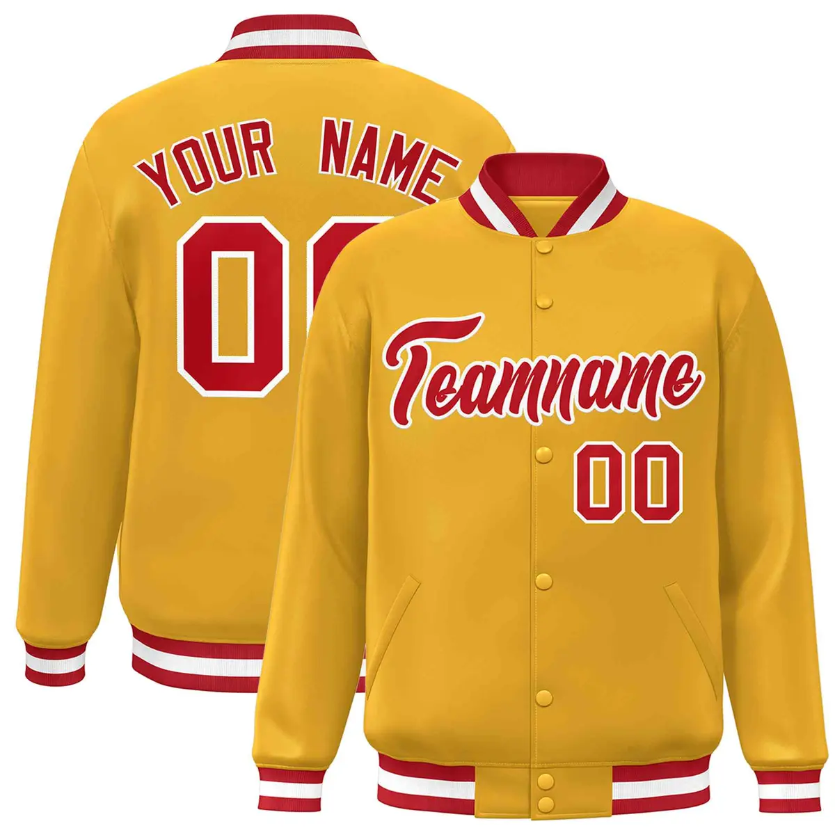 Gold Red-White Classic Varsity Full-Snap Letterman Jacket