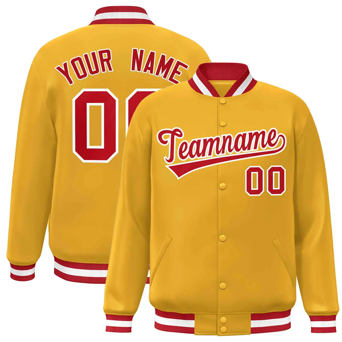Gold Red-White Classic Varsity Full-Snap Letterman Jacket