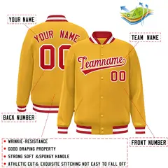 Gold Red-White Classic Varsity Full-Snap Letterman Jacket 2