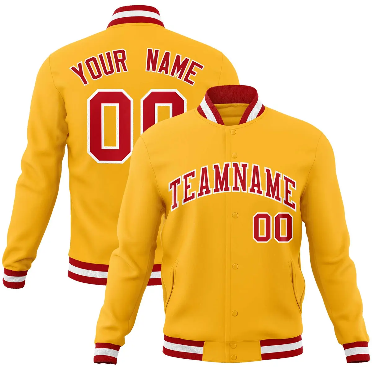 Gold Red-White Classic Varsity Full-Snap Letterman Jacket