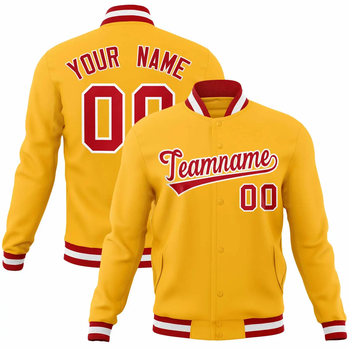 Gold Red-White Classic Varsity Full-Snap Letterman Jacket