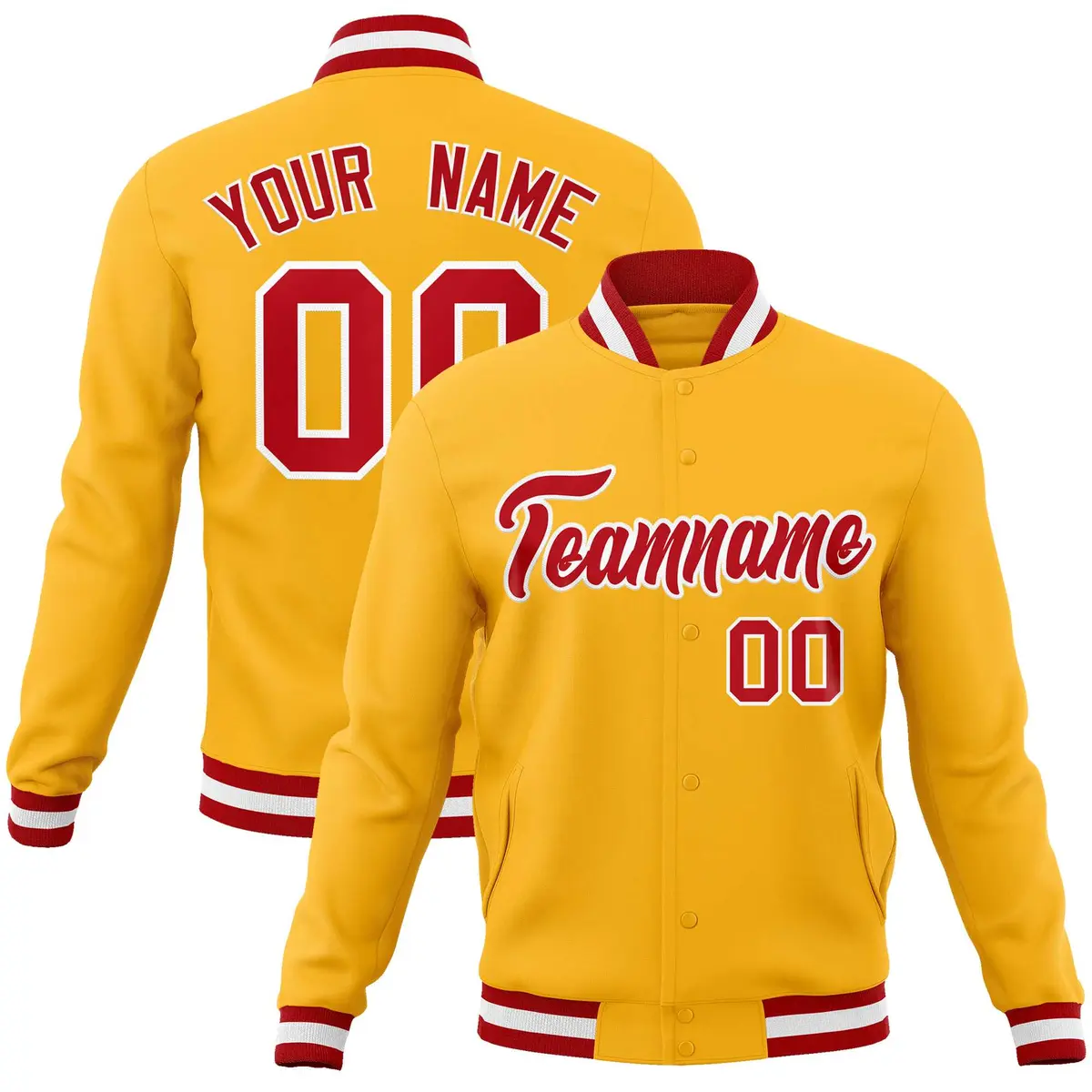 Gold Red-White Classic Varsity Full-Snap Letterman Jacket